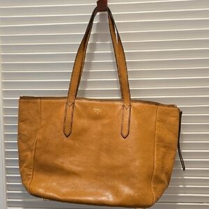 Fossil Tan Leather Tote Bag
